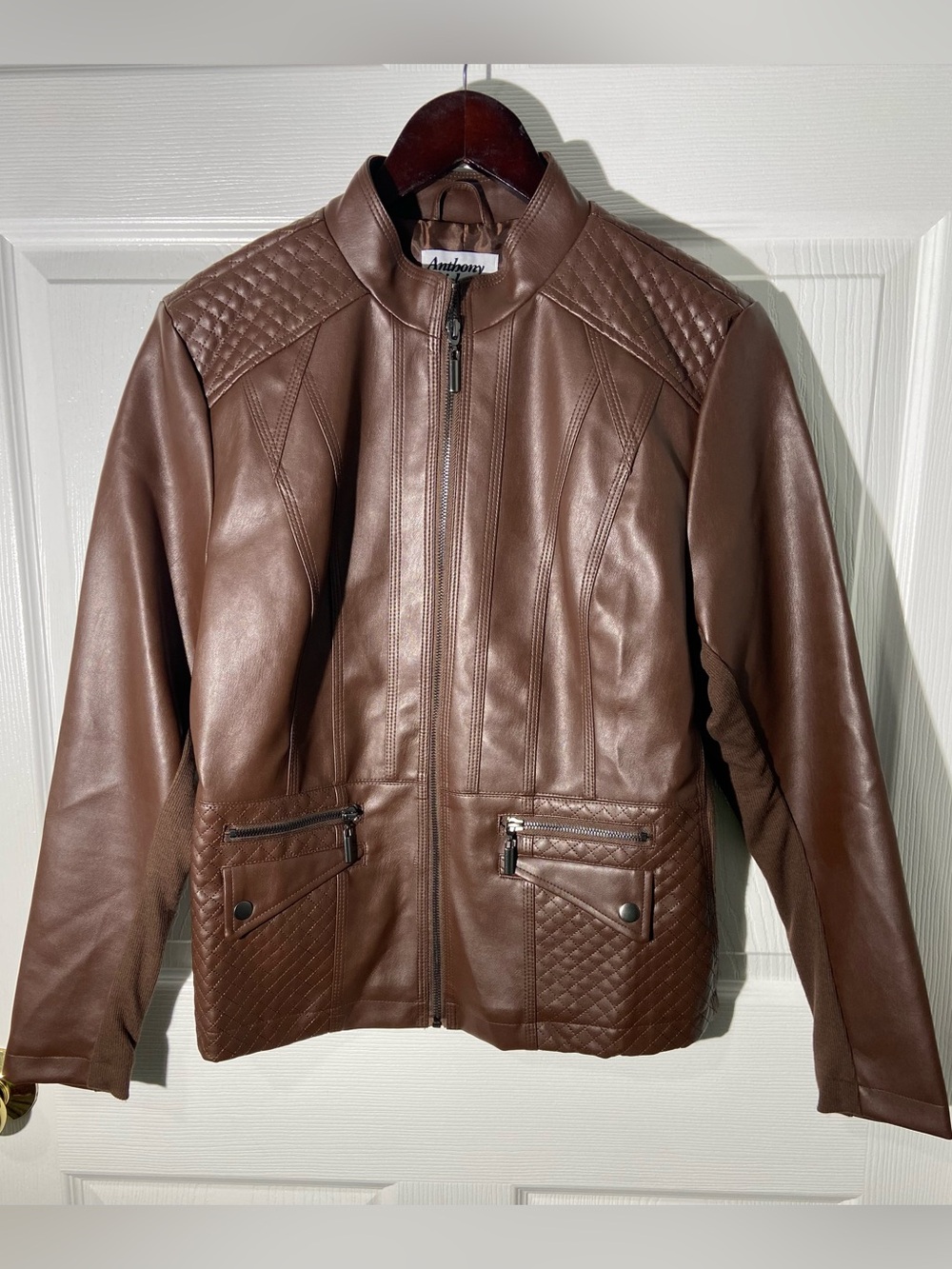 Anthony Richards Brown Faux Leather Moto Jacket